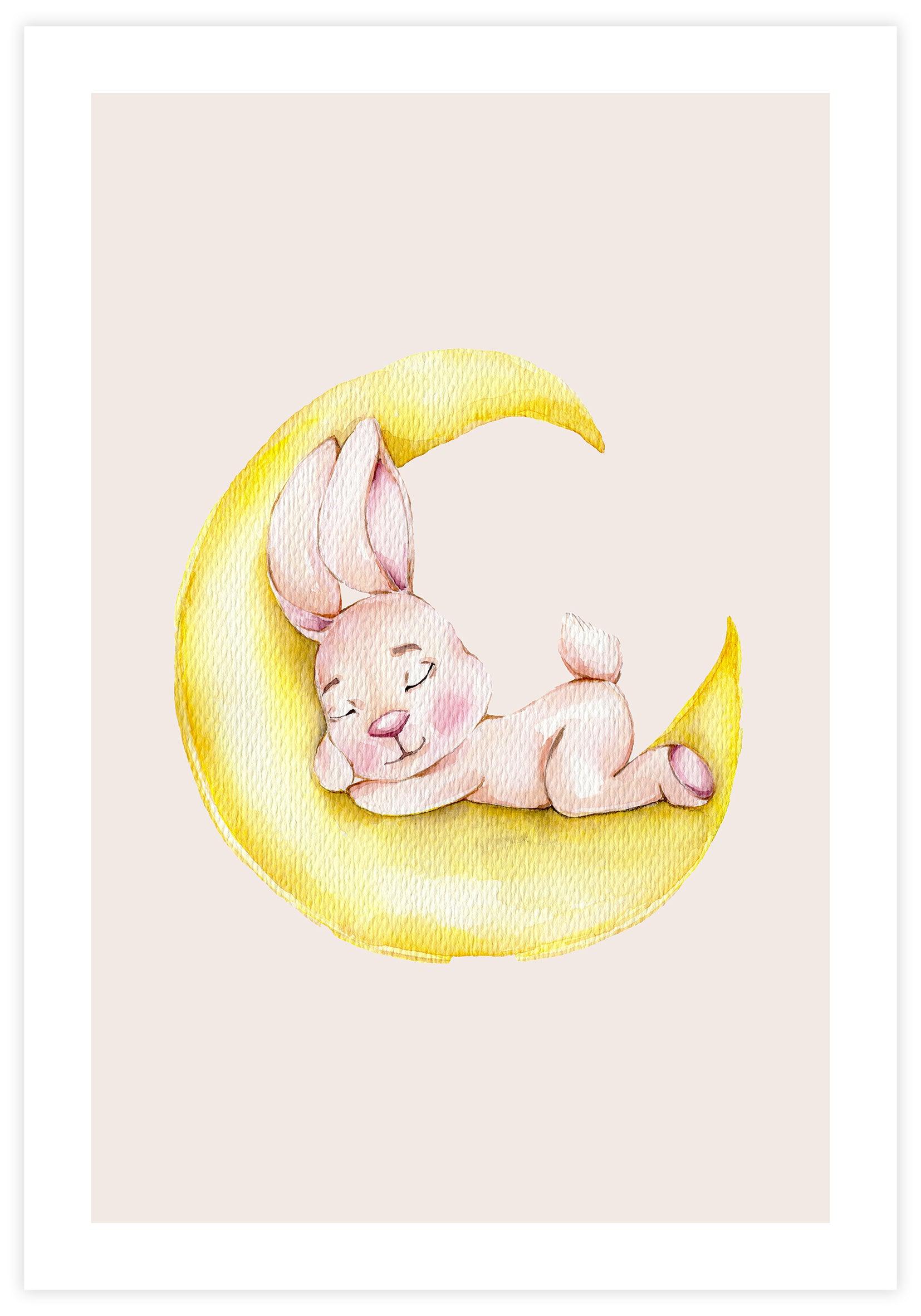 Rabbit Sleeping On Moon Poster - KAMAN