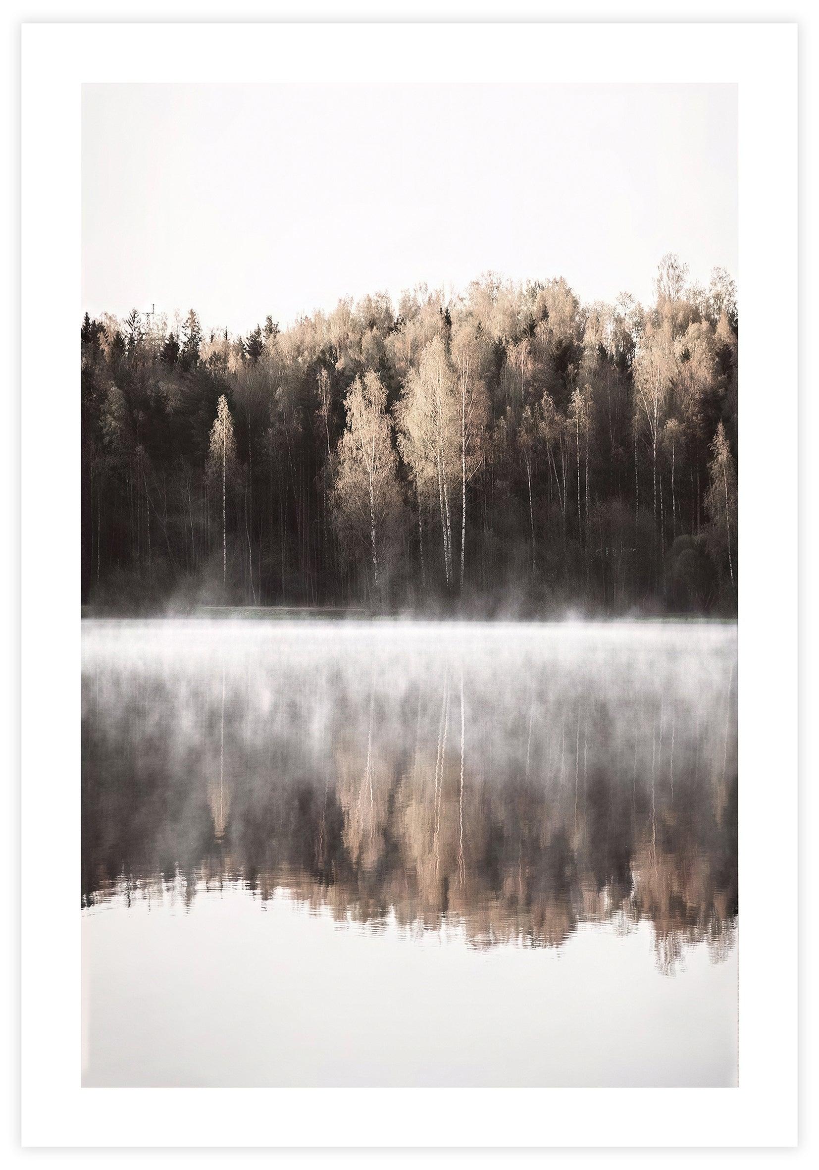 Misty Forest By The Lake Poster