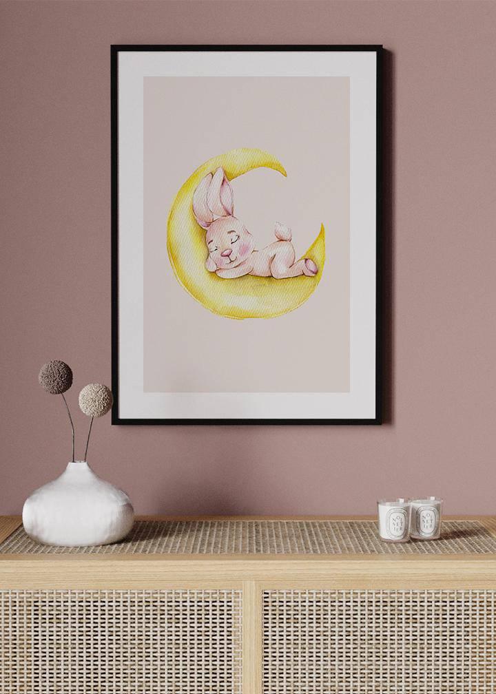 Rabbit Sleeping On Moon Poster - KAMANART.DE